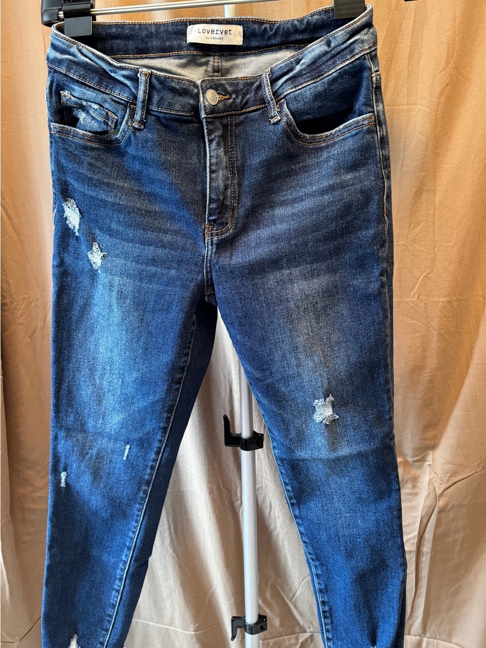 LoverVet Women’s Skinny Distressed Dark Blue Jeans